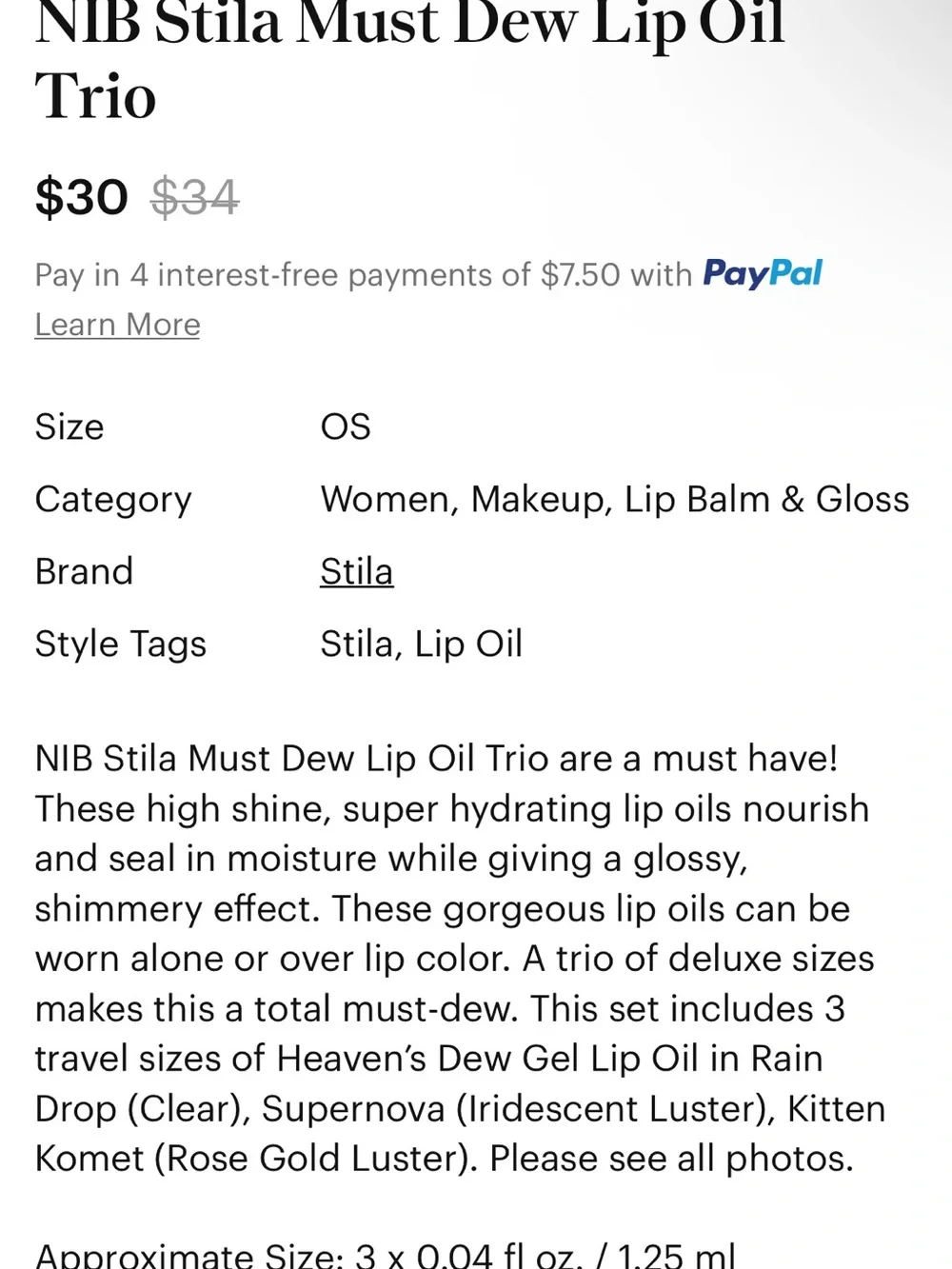 Stila Must Dew Trio Lip Tint Set - Peach, Clear, Sheer Pink-NIB